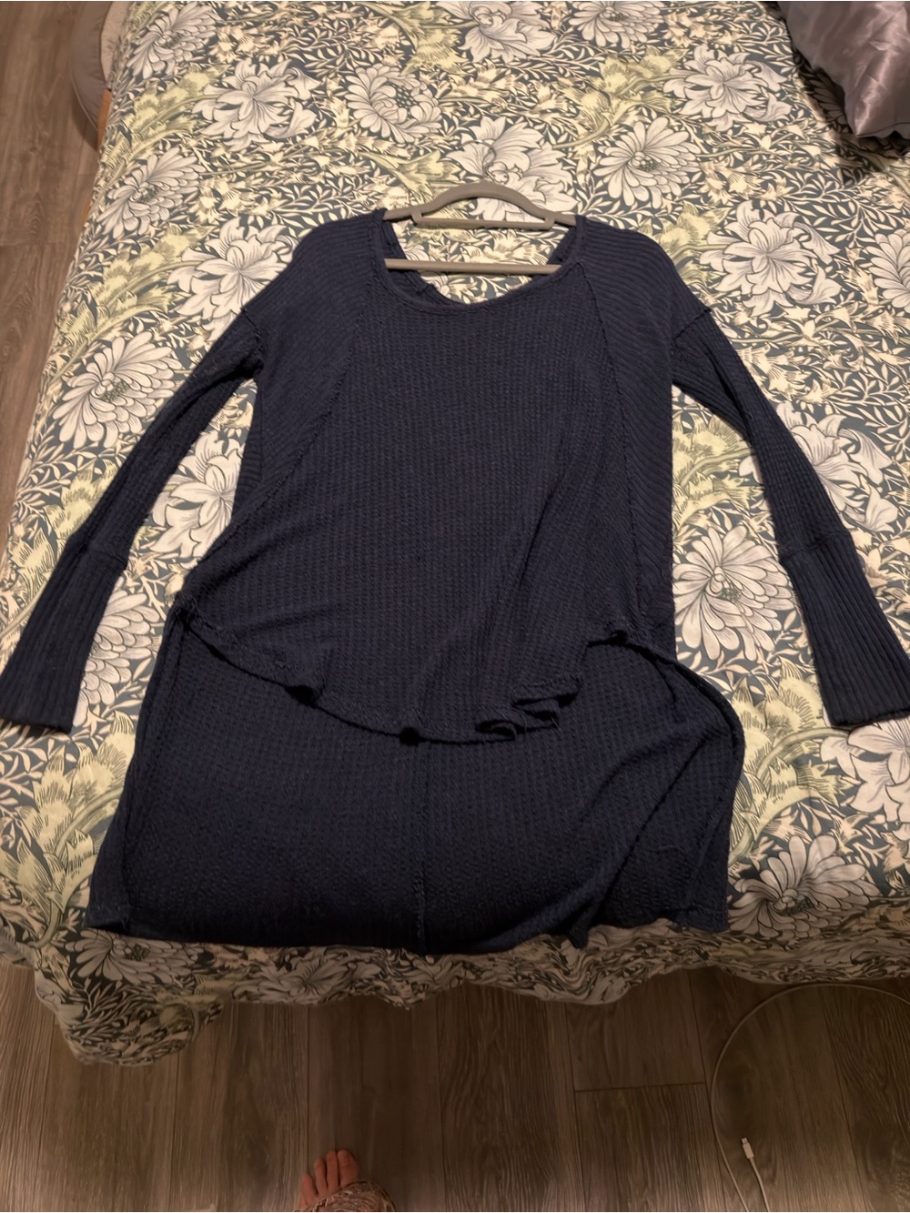 Free People Navy Waffle Knit Long-Sleeve Tunic
